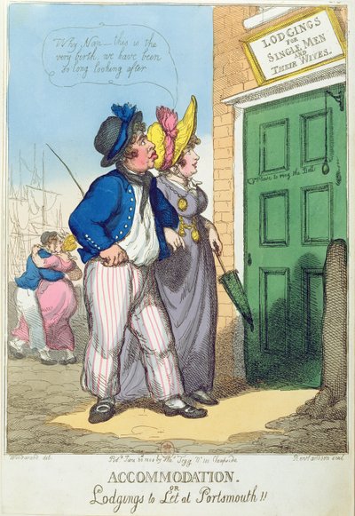 Lodgings for Single Men and their Wives in Portsmouth, 1808 by Thomas Rowlandson